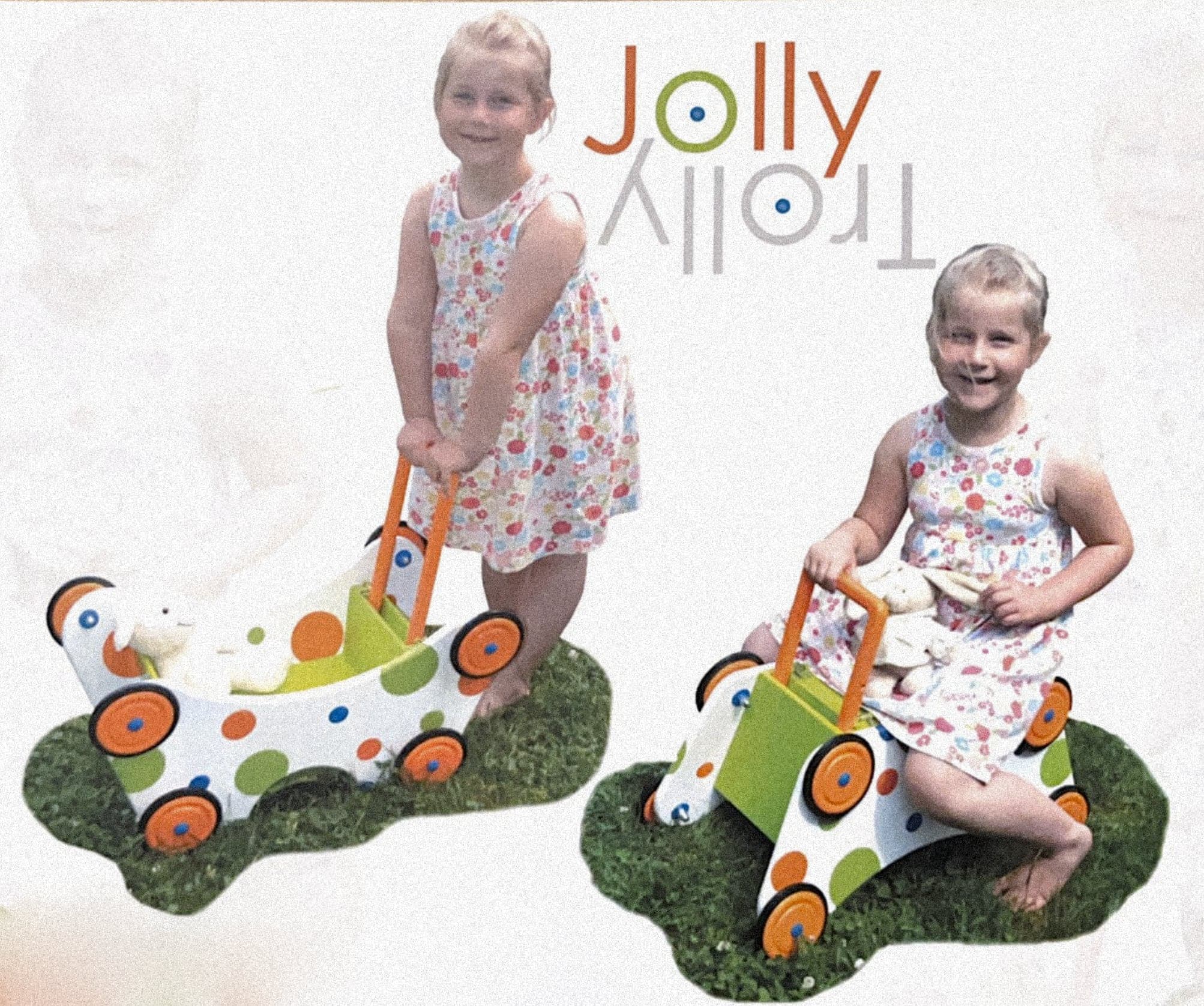 Kinder mit dem Lauflernwagen Jolly Trolly
