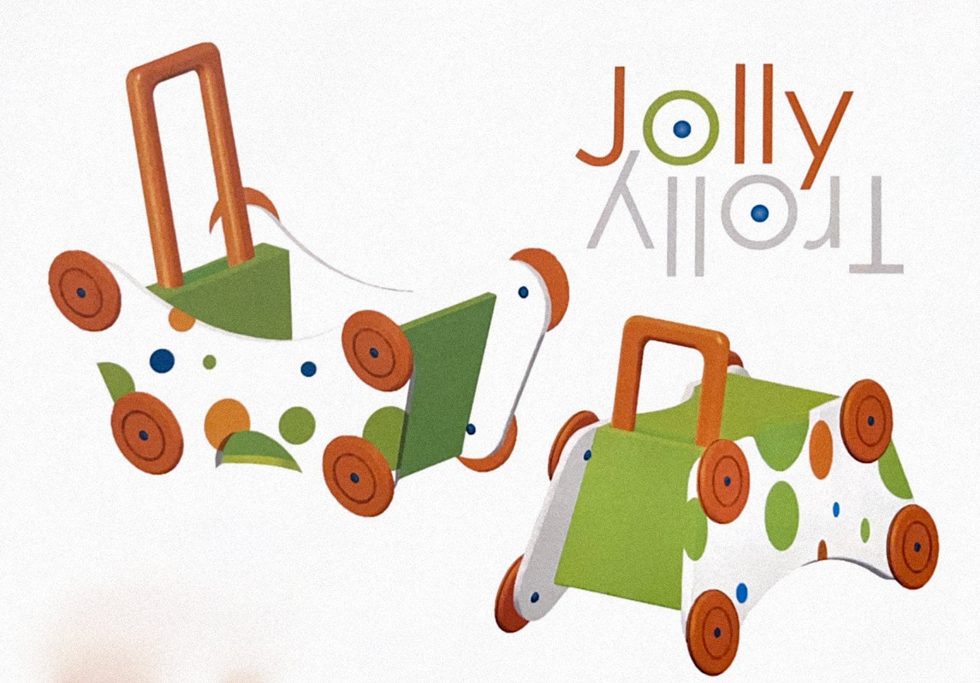 Produktdesign-Rendering des Lauflernwagens Jolly Trolly