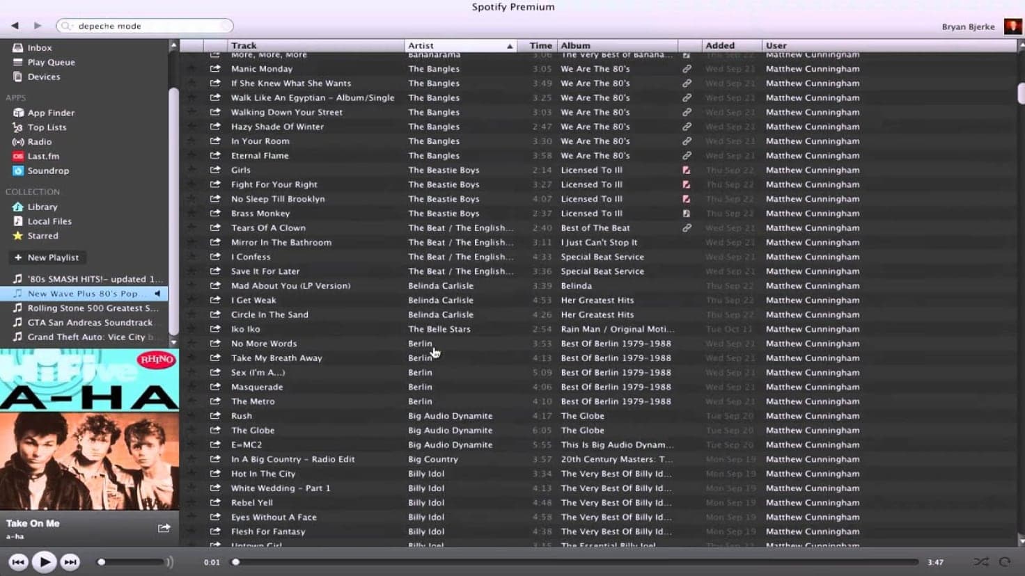 Screenshot der frühen Spotify-Desktop-App mit Playlist